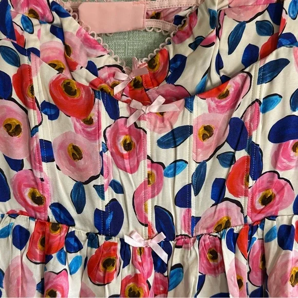 For Love & Lemons Gianna Silky Blue/Pink Floral Mini Dress + Bra, NWT, Size M - Picture 4 of 10